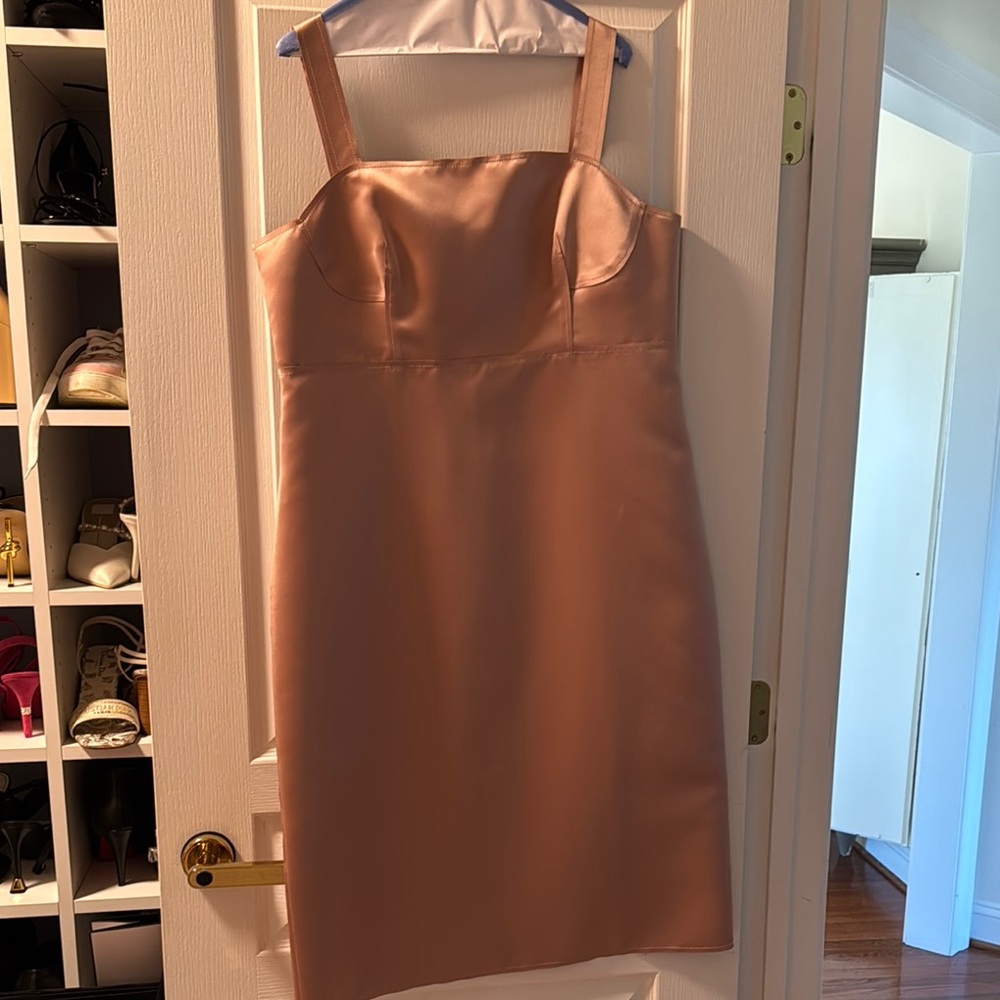 St. John Pink Sheath Midi Dress Square Neck Sleeveless